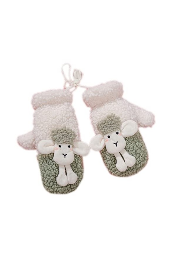 KieTeiiK Gants, moufles en peluche en forme danimal mignon avec ficelle, gants danimaux de dessin animé, gants dhiver chau