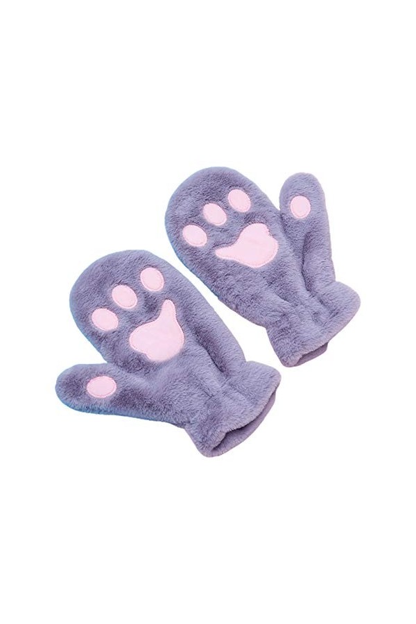 Qirun Gants dhiver pelucheux en peluche pour femme, motif patte de chat, coupe-vent, moufles de ski
