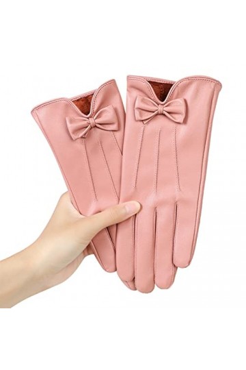 Gants de conduite en cuir avec broderie papillon et doublure en polaire pour femme KhG375 rose, taille unique , rose, Taille