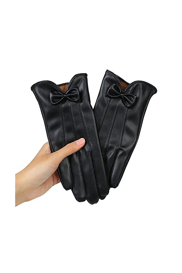Gants de conduite en cuir avec broderie papillon et doublure en polaire pour femme KhG375 noir, taille unique , Noir , Taill