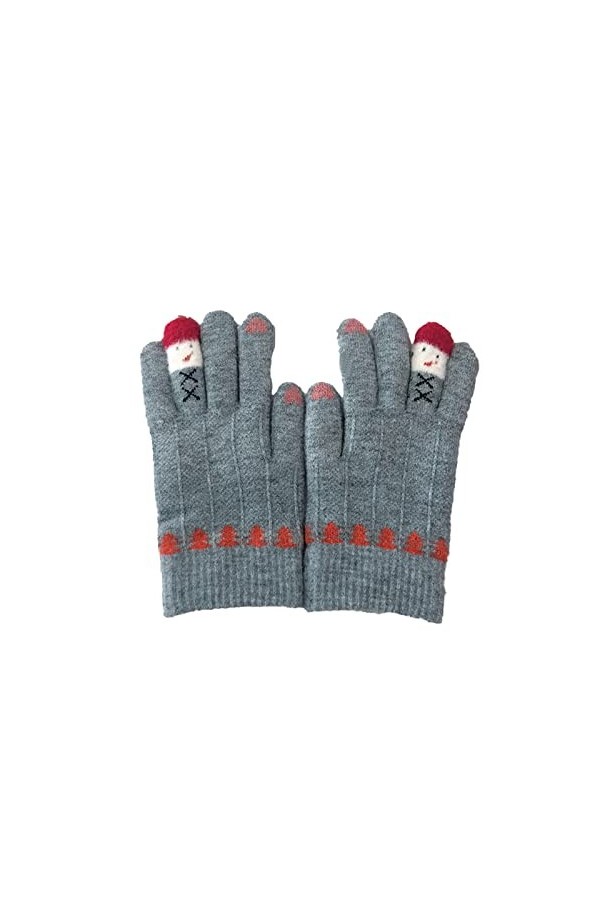 HELLORSOON Mitaines pour femme Automne Hiver Décontracté Mignon Petit Bonhomme de neige Décoratif Chaud Tricot Moufles tactil