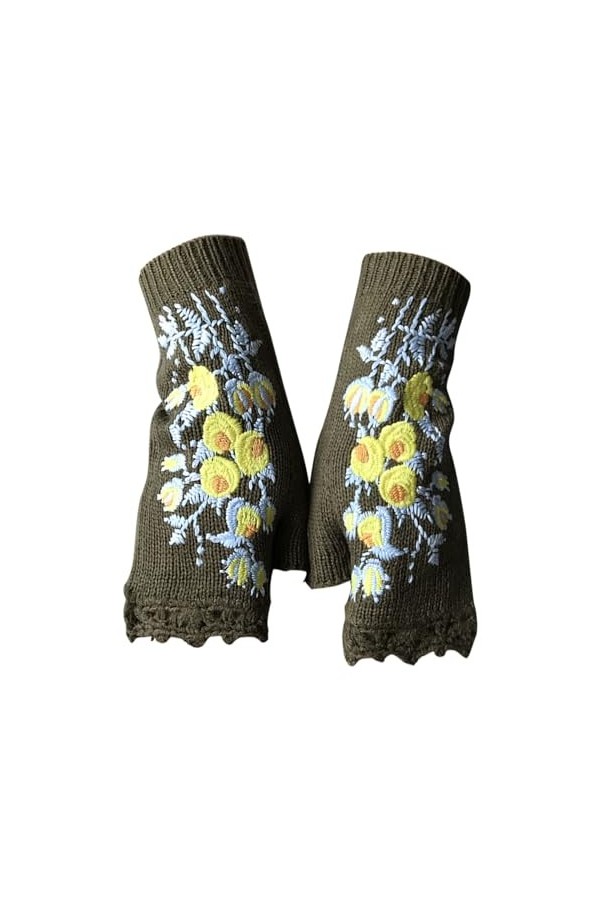 BOTCAM 2023 Gants brodés à la main Femmes Gants tricotés à fleurs Gants chauds dhiver Gants brodés sans doigts à la main Acc