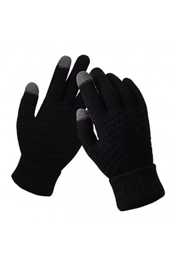 Gants dhiver chauds en tricot pour écran tactile pour femme, Noir , taille unique