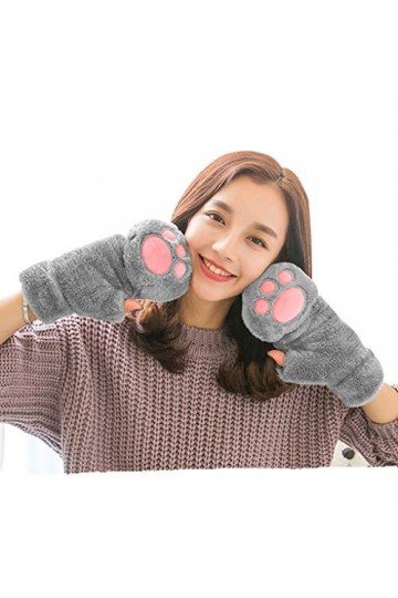 JIAHFR Gants Demi-doigts Femmes Peluche Gant Moufle en Patte dours Moufle Moufle Thermique Gant Hiver Gant Adulte Chaud pour