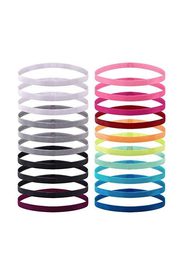 Duufin 20 Pièces Bandeaux de Sport Élastique Antidérapant Bandeau de Cheveux, Coloré Headband Sports Bandeau Élastique Cheveu