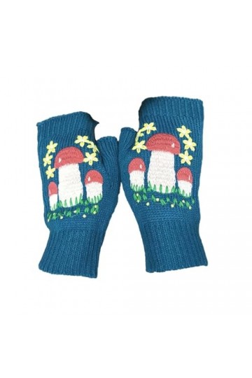 Mitaines chaudes en tricot pour femme - Mitaines convertibles - Motif fleurs - Gants de ski - Mitaines pour homme, Bleu-2, ta