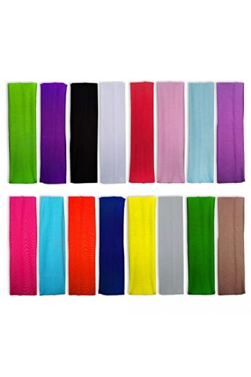 Lot de 16 Bandeaux de Sport, Bandeaux de Sport élastiques antidérapants, Bandeaux colorés, Bandeaux de Fitness, Bandeaux Unis