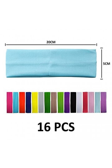 Lot de 16 Bandeaux de Sport, Bandeaux de Sport élastiques antidérapants, Bandeaux colorés, Bandeaux de Fitness, Bandeaux Unis