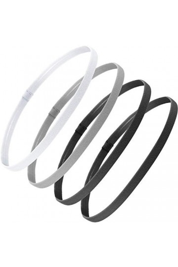 4 Pièces Bandeaux Élastiques de Sport Épaisses Antidérapantes Bandeaux de Cheveux pour Femmes et Hommes Noir, Gris, Blanc 