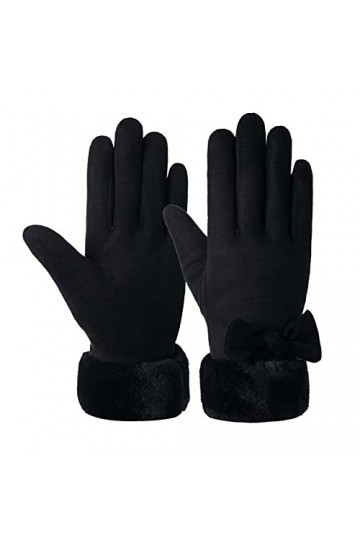 Nqb142 Gants chauds en polaire avec nœud pour femme, Noir , taille unique