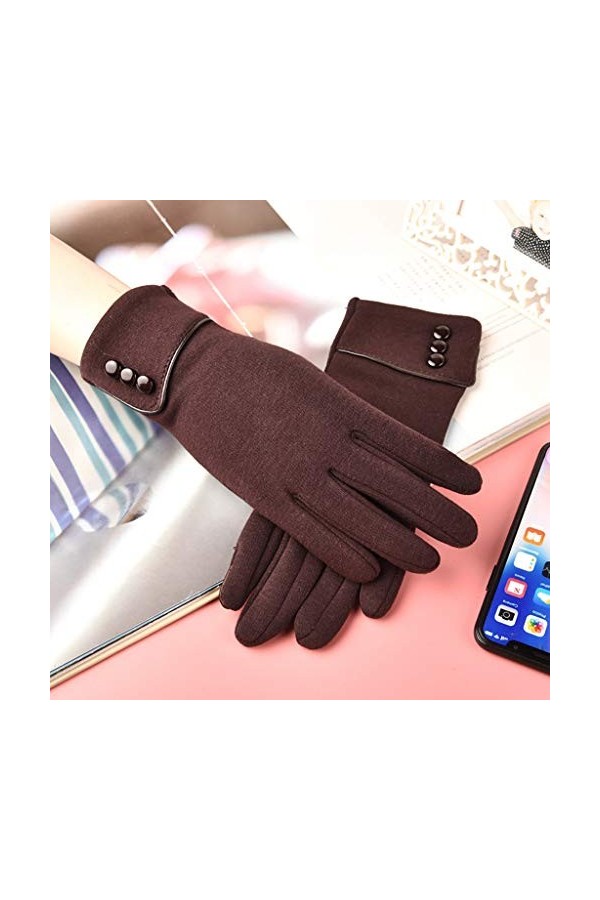 Manchette Gants tendance pour femme Décoration chaude Maintenir doux Boutons Gants dhiver Moufles pour femme Marron, Taille