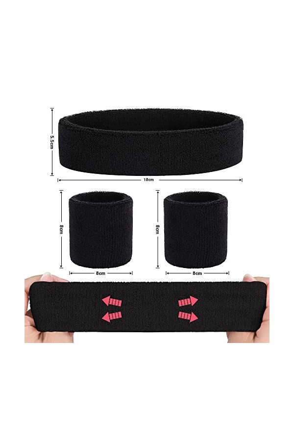 Lot de 3 bandeaux de transpiration pour hommes et femmes, 1 bandeau de sport et 2 bracelets en tissu éponge, bande de poignet