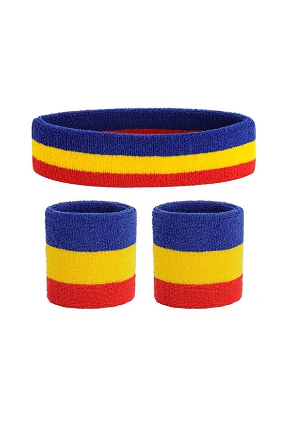 ONUPGO Lot de 3 bandeaux de sport à rayures en tissu éponge pour exercice de basket-ball et bandeau absorbant lhumidité