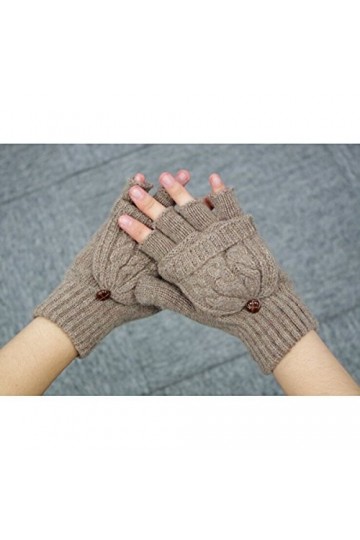 OULII Mitaine Gants Mitaines Laine Tricot Gants Hiver Chaud Laine tricoté Convertible Fingerless Gloves with Mitten Couvertur