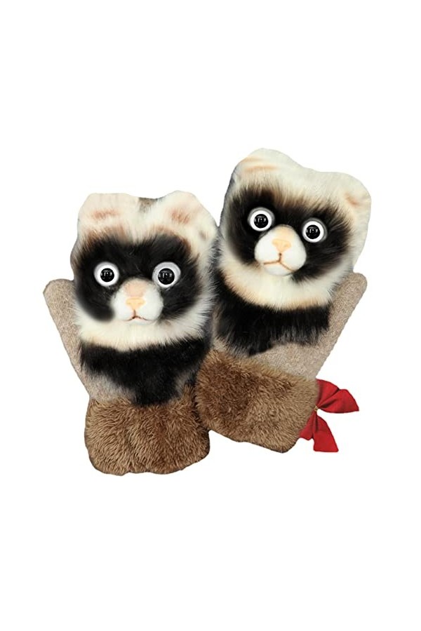SHRIGM Gants dhiver pour Femmes - Moufles Raton Laveur et Panda Dessin animé - Mitaines épaisses dhiver sans Doigts pour En