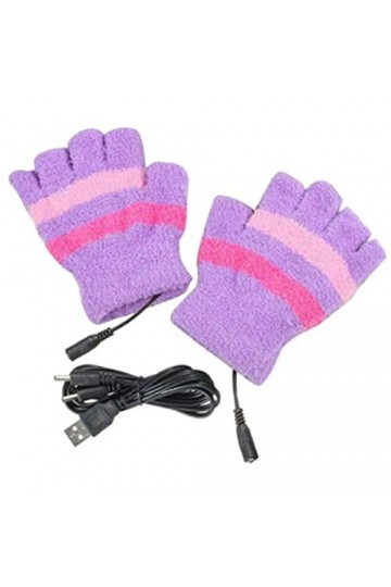 llio Gants sans Doigts Chauffants USB dhiver Unisexes Moufles chauffantes à Rayures en Peluche