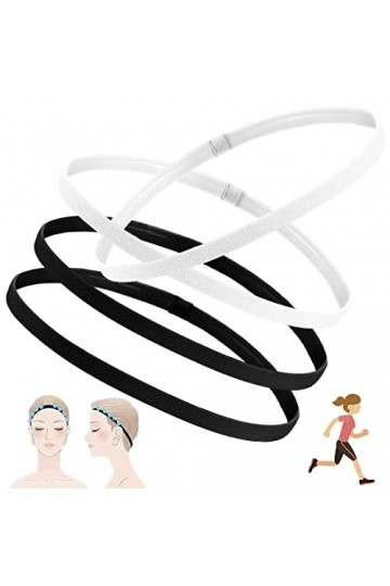 4 Pièces Bandeaux Élastiques de Sport Épaisses, FUKPO Elastique Bandeau Cheveux Sport Headband, Antidérapantes Bandeaux de Ch