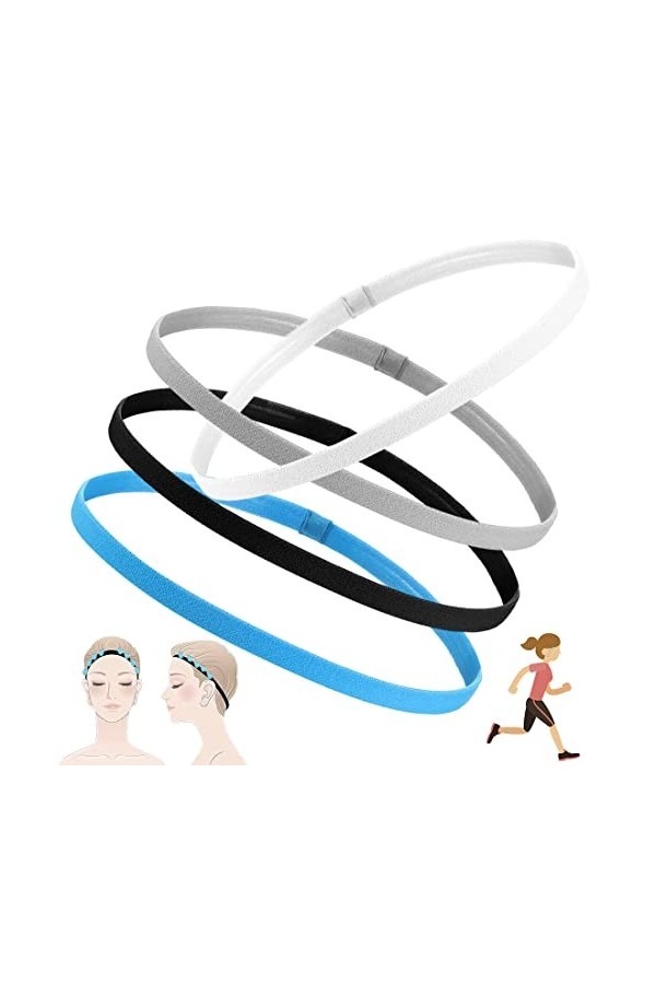 4 Pièces Bandeaux Élastiques de Sport Épaisses, FUKPO Elastique Bandeau Cheveux Sport Headband, Antidérapantes Bandeaux de Ch