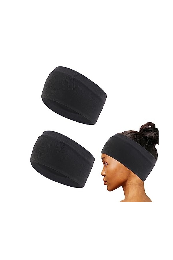Bandeaux de Sport,2 Pièces Bandeau Noir Cheveux Bandeaux de Cheveux Élastique Antidérapant, Bandeau Anti-Transpiration, Bande