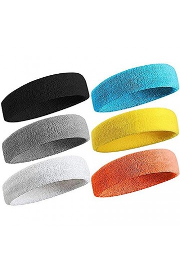 Linwnil 6 Pièces Bandeau de Sport pour Hommes et Femmes,Elastique Antidérapant Bandeau Cheveux Sueur Absorbant pour Sports