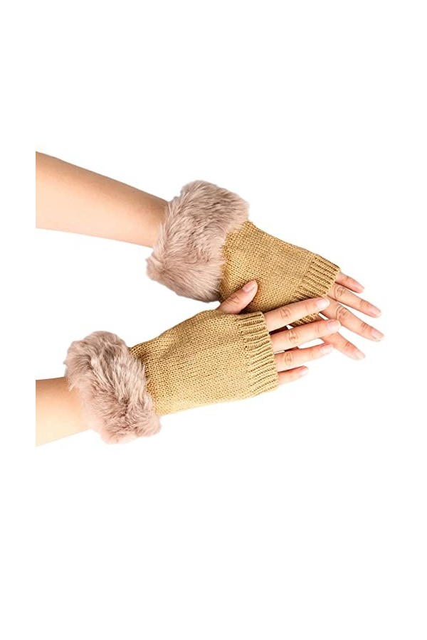 Keepwin Gants en laine tricotée pour femme - Mitaines courtes et chaudes en fausse laine, a, A