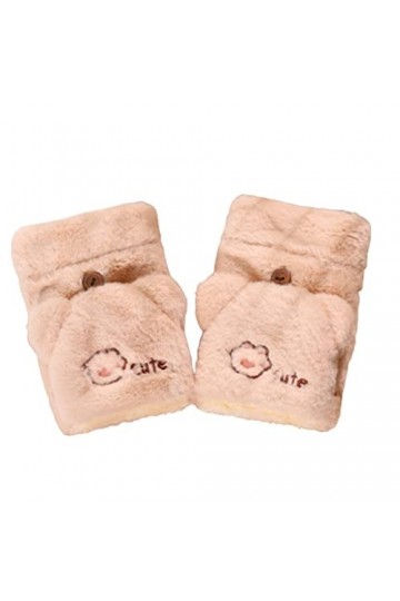 KieTeiiK Gants dhiver doux pour filles, moufles chaudes à rabat demi-doigts et doigts entiers, motif pattes de dessin animé,