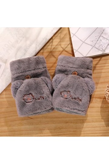 KieTeiiK Gants dhiver doux pour filles, moufles chaudes à rabat demi-doigts et doigts entiers, motif pattes de dessin animé,