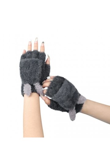 IBLUELOVER Gants Tricoté Femme Fille Hiver Chauds Gants Demi-Doigts Moufles Convertibles en Mitaines Gants à Écran Tactile Do