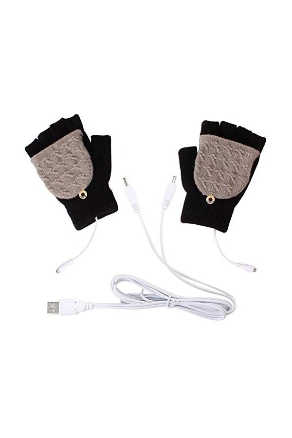 Yinuoday unisexe usb gants chauffants mitaines pour hommes ou femmes hiver haft & plein doigts sans doigts à tricoter gants c