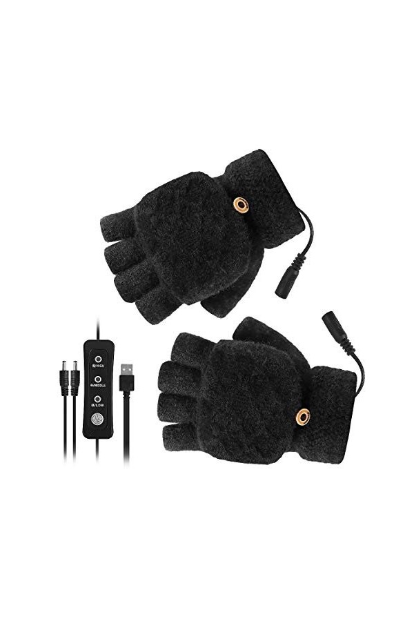 Yinuoday unisexe usb gants chauffants mitaines pour hommes ou femmes hiver haft & plein doigts sans doigts à tricoter gants c