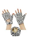 YJZQ Femme Gants Mitaine Conduire en Vogue Gants en PU Souple Gants Demi-Doigt Style Punk avec Bouton de Pression Cool Gants 