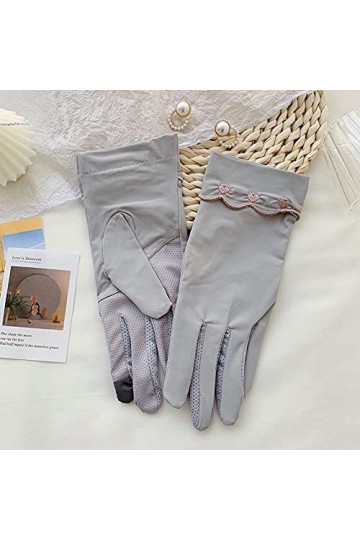 Yoaodpei Sunscreen dété Gants Dames, Soie de Glace, Gant Mince Respirant, Mode Femme, Frais, Voyage extérieur, Conduite, Cyc
