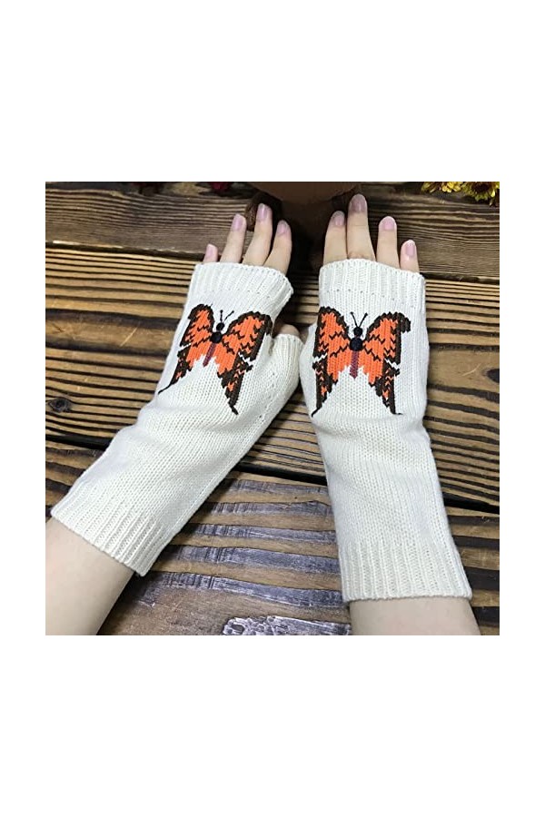 Gants dhiver tricotés poignet gants tricotés manches pour femmes hiver chaud bras filles moufles doux et chauds, Blanc., tai