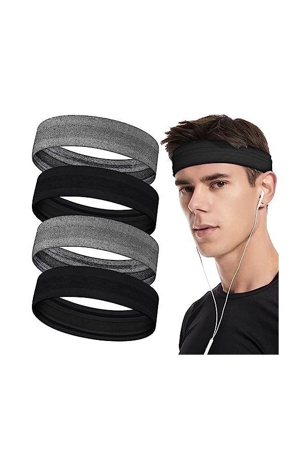 LOPHE Bandeaux de Sport, 4PCS Elastique Bande de Cheveux Large Headband Bandeau de Sport Yoga Course, Bandeau Cheveux Femmes 