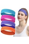 LOPHE Bandeaux de Sport, 4PCS Elastique Bande de Cheveux Large Headband Bandeau de Sport Yoga Course, Bandeau Cheveux Femmes 