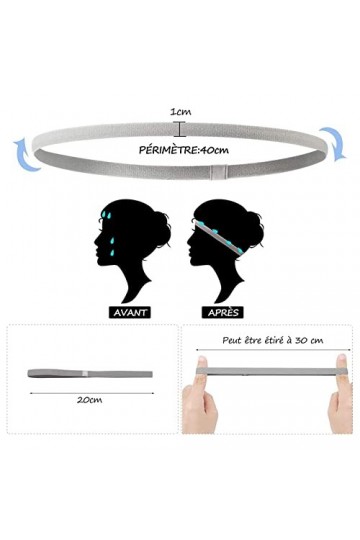 VEGCOO 8 PCS Bandes de Sport Élastiques Antidérapantes, Bandeau Cheveux pour Femmes et Hommes, Bandeau Fin Cheveux pour Yoga/