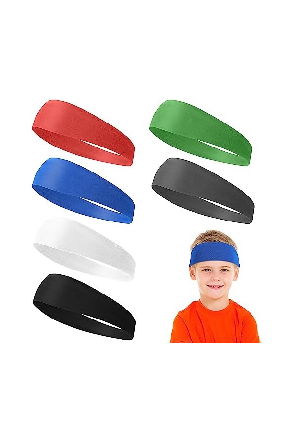 WLLHYF Enfants Sports Bandeaux 6 Pcs Garçons Bandeau Élastique Bandeau Doux Athlétique Bandeaux Antidérapant Respirant Bandea