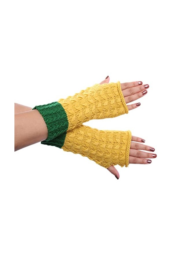 NANGYANG Femmes Moufles Douces Femmes Automne et Hiver Contraste Couleur Ananas Motif Tricot Demi-Gants Chauds A, One Size 