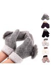 MAPPE Femmes Gants dhiver Gants en Laine Tricotés Chaud pour Filles Véritable Lapin&nbsp;&nbsp;&nbsp;Pompon Mitaines Gants sans Doigts, Vio
