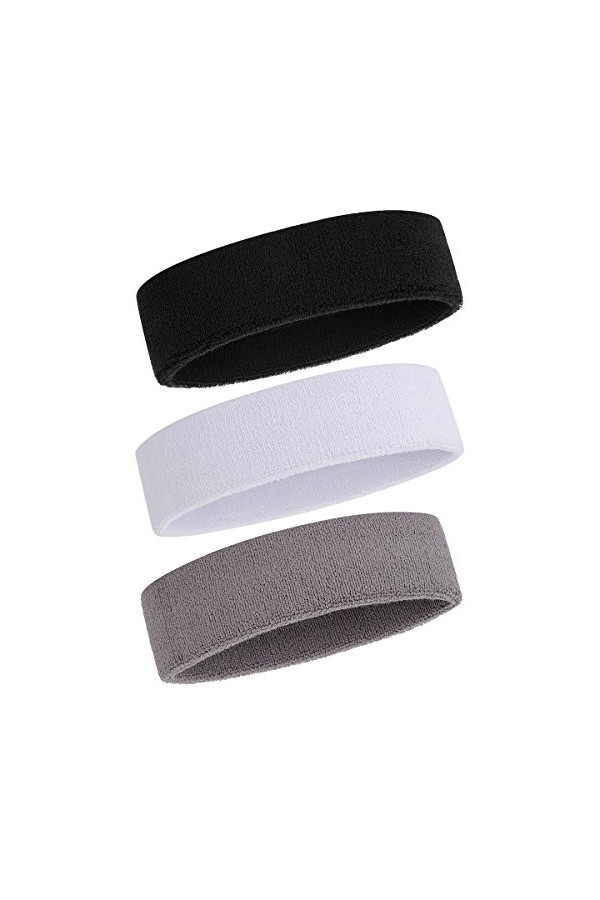 Bandeau Anti-Transpiration pour Hommes et Femmes - Bandeaux de Sport 3PCS évacuant lhumidité Bandeau en Coton éponge athléti