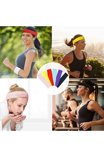 Uootach 6 Pièces Bandeaux de Sport pour Hommes et Femmes, Bandeau Respirant antidérapant, Bande de Cheveux Multicolore, Idéal