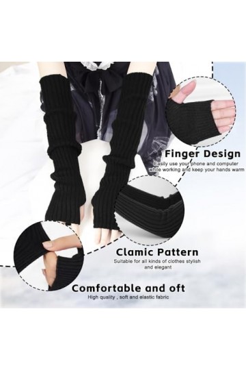 Aoreun Gants Longs sans Doigts, Gant Long sans Doigts Chauffe-Bras Tricot avec Trou de Pouce, Extensible Tricotés Hiver Mitai