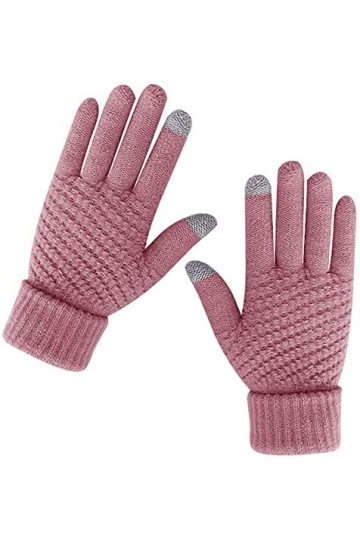 Gants dhiver chauds en tricot doux et élastique pour écran tactile pour femme - Rose - Taille unique