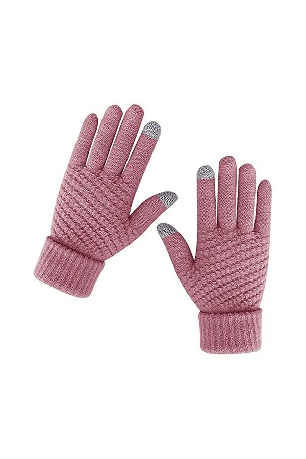 Gants dhiver chauds en tricot doux et élastique pour écran tactile pour femme - Rose - Taille unique