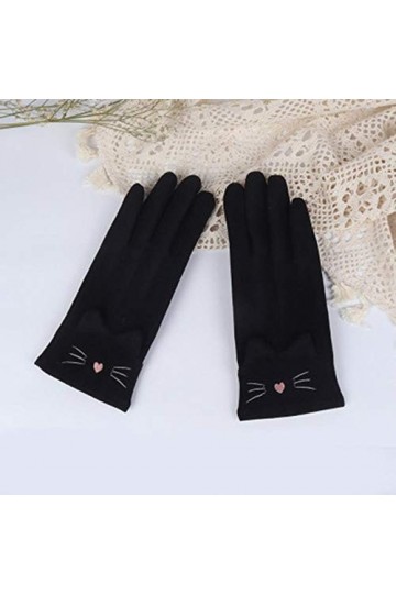 Femme Automne Mignon Lapin Chat Broderie Gants Cachemire Élastique&nbsp;&nbsp;&nbsp;Gants De Conduite Femmes Lapin&nbsp;&nbsp;&nbsp;Mince Vélo Chaud Gants 