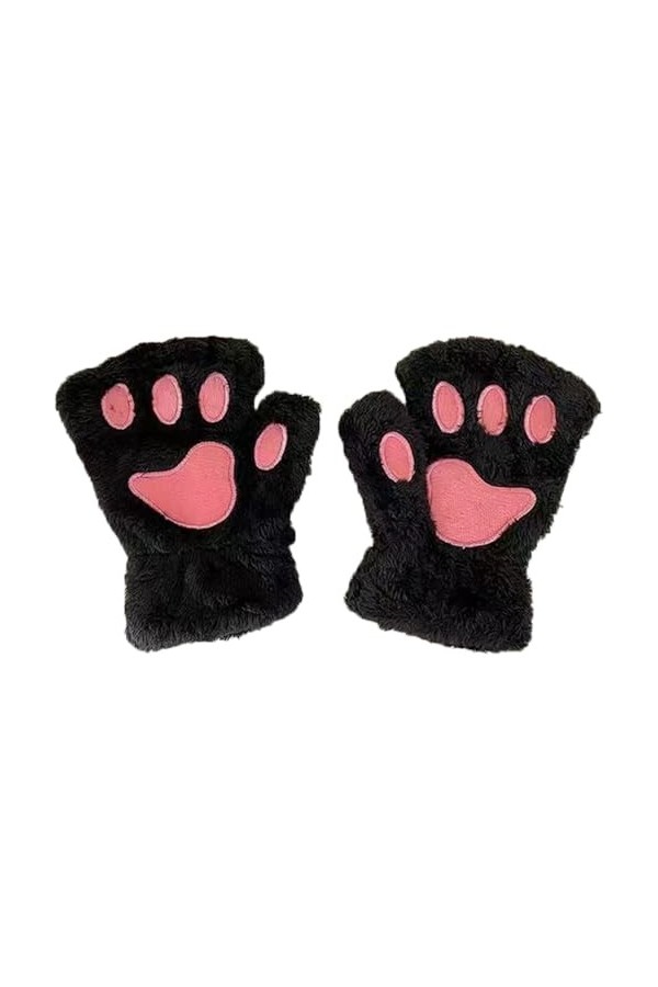 TRADERPLUS Filles Femme Mitaines dHiver Griffe de Chat Gants Peluche Moufle Demi Moufle en motif de Cartoon dours Gants The