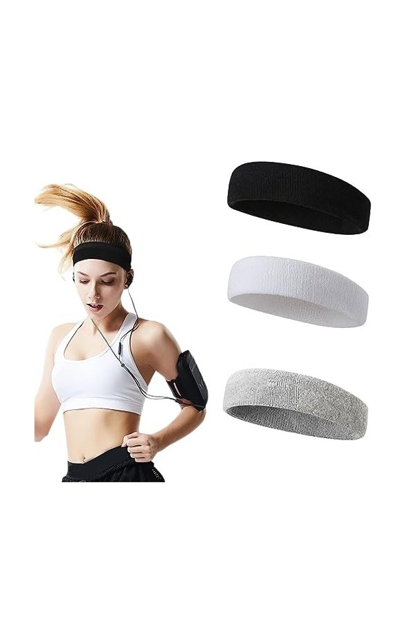 USTNIR 3 Pièces Bandeau de Sport pour Hommes et Femmes,Elastique Antidérapant Bandeau Cheveux Sueur Absorbant pour Sports