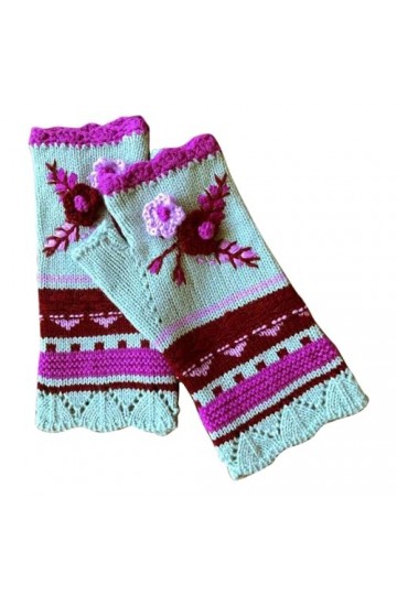 Gants dhiver pour femmes - Gants brodés à la main - Gants tricotés - Gants floraux - Gants chauds dhiver tissés à la main -