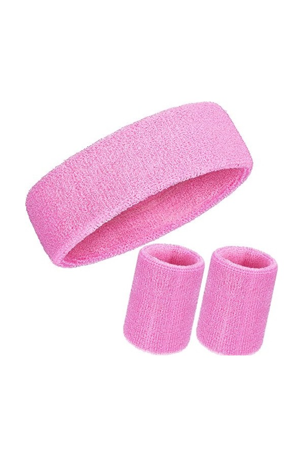 3 Pièces Bandes de Transpiration Set, Comprenant Bandeau de Sport et Bandeau de Poignet Bande de Transpiration Rayée en Coton