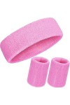 3 Pièces Bandes de Transpiration Set, Comprenant Bandeau de Sport et Bandeau de Poignet Bande de Transpiration Rayée en Coton